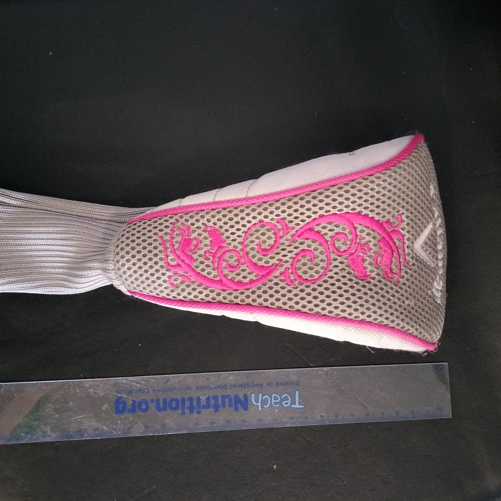 White and Gray Golf Club Headcover with Pink Accents Solaire